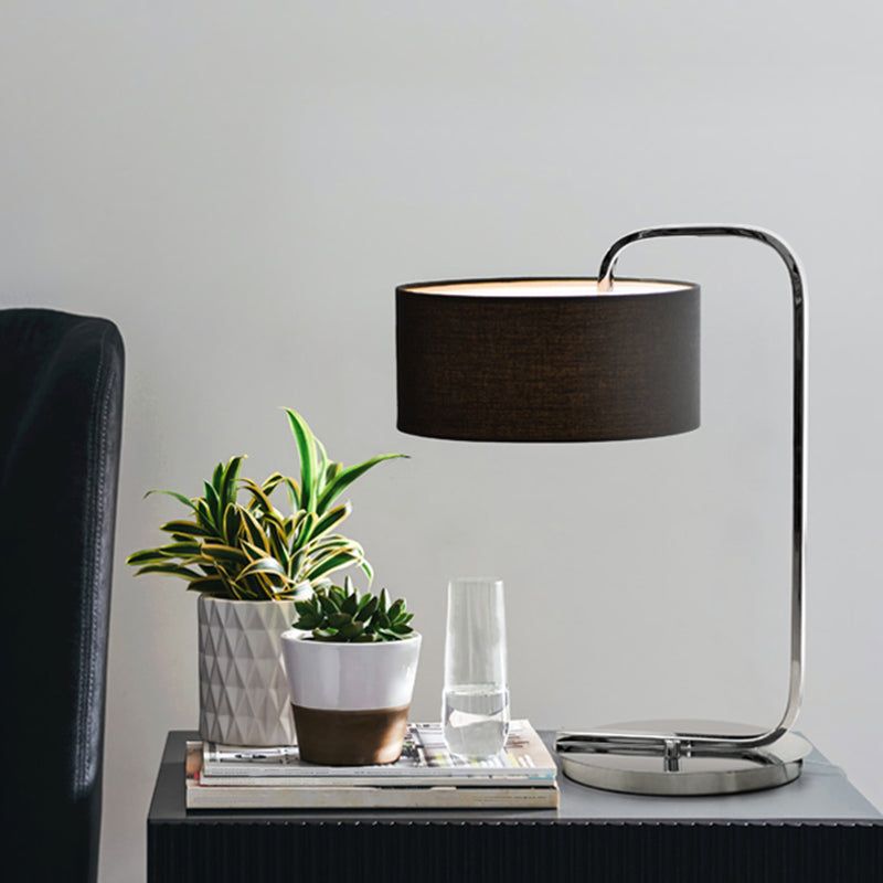 Eenvoud 1-Bulb nachtkastje licht zwart/witte cilinder nachttafellamp met stofschaduw voor het bedzijde