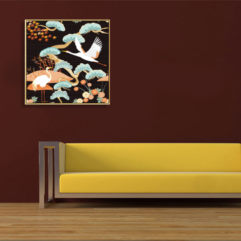 Chinese Red-Crowned Crane Canvas Print Dark Color Sitting Room Wall Art, Textured