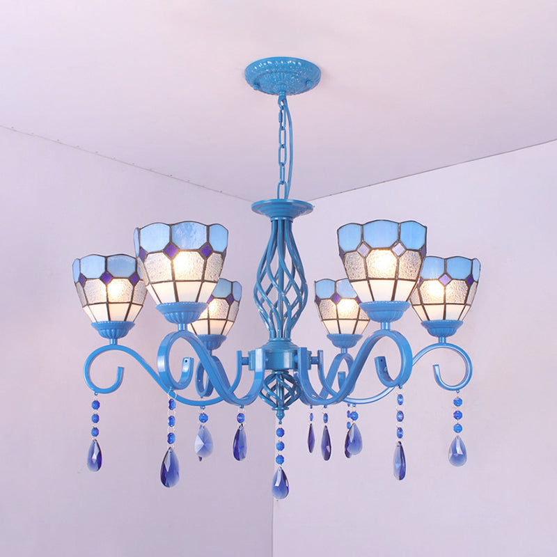6/8 luci a ciondolo blu illuminazione nautica in vetro colorato in vetro lampadario interno con catena da 12 "