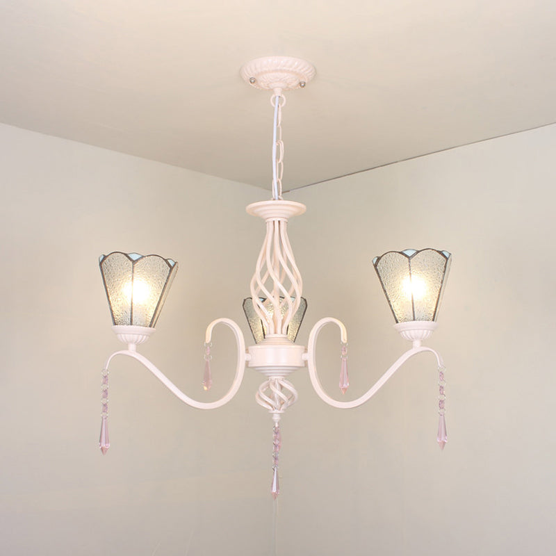 3 Lights Cone Hanging Light with Dimpled Clear Glass and 12" Chain Traditional Chandelier Light