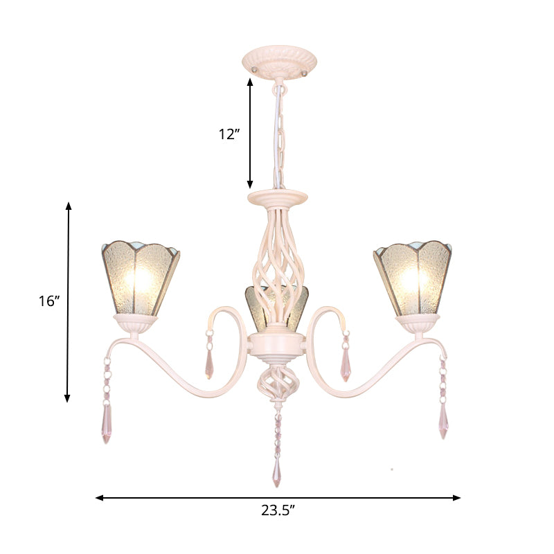 3 Lights Cone Hanging Light with Dimpled Clear Glass and 12" Chain Traditional Chandelier Light