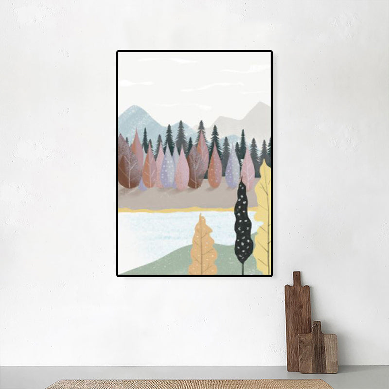 Childrens Art Forest Canvas Print Blue and Grey Scenery Wall Decor for Living Room