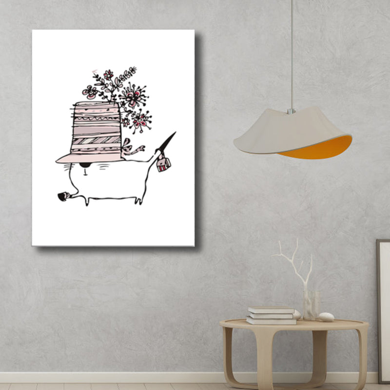 Cartoon Animal Canvas Wall Art Textured Kids Style Girls Room Wall Decor in Soft Color
