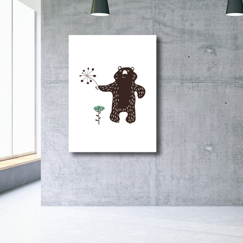 Cartoon Animal Canvas Wall Art Textured Kids Style Girls Room Wall Decor in Soft Color