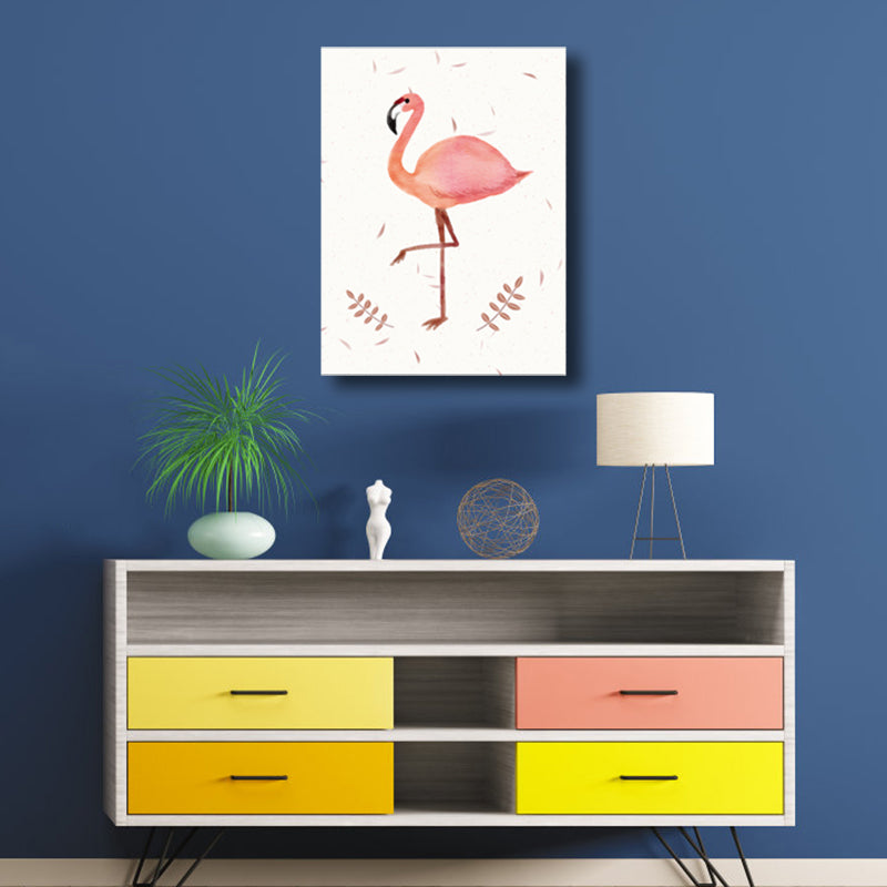Flamingo Canvas Print House Interior Illustration Animal Wall Art in Pink, Textured