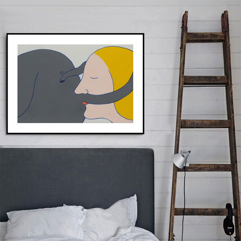 Illustration Kiss Canvas Wall Art Décoration murale intérieure de maison texturée moderne en couleur foncée
