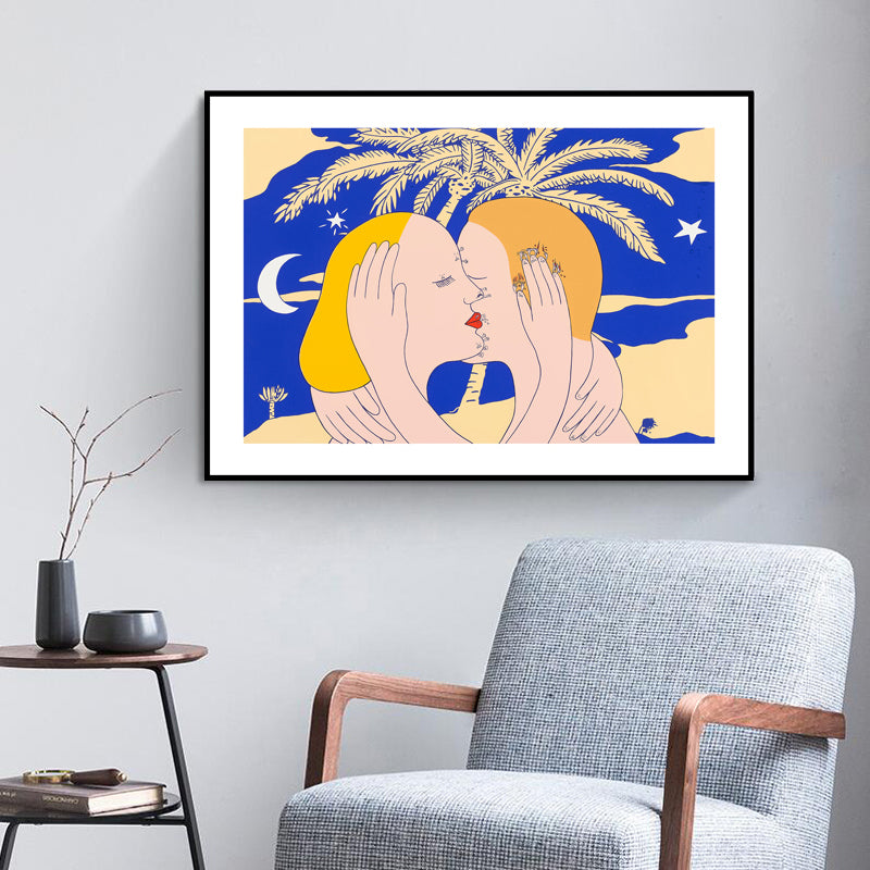 Illustration Kiss Canvas Wall Art Décoration murale intérieure de maison texturée moderne en couleur foncée