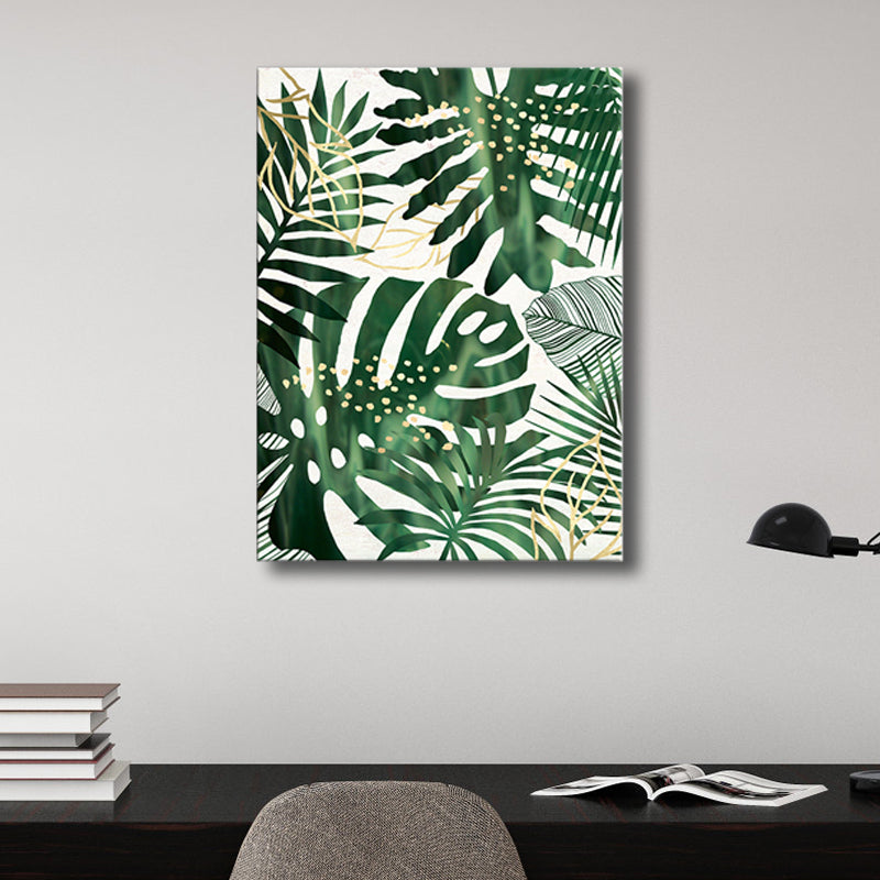 Illustrated Leaves Canvas Art Green Scandinavian Style Wall Decor for Living Room