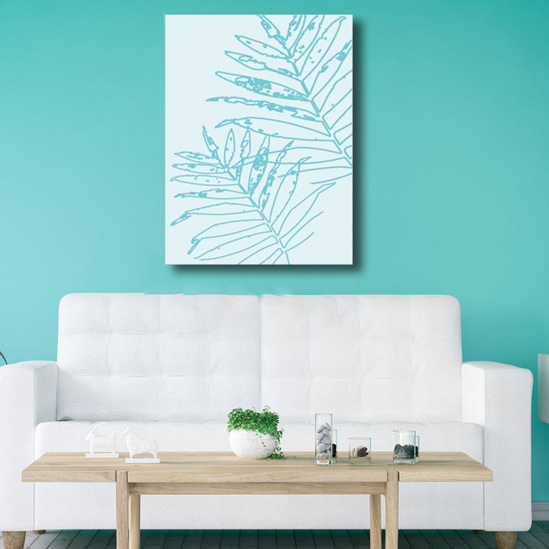 Blue Leaves Print Wrapped Canvas Textured Scandinavian Living Room Wall Art Decor