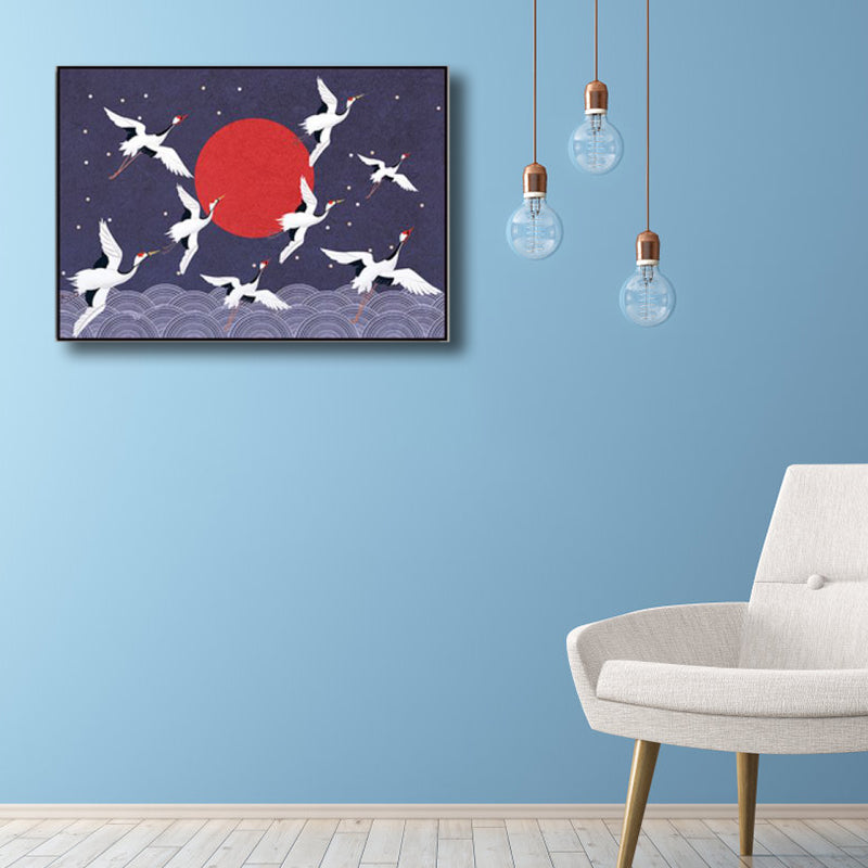Toile de scène de ciel nocturne et de lune, décoration murale texturée de dessin animé de couleur foncée pour la maison