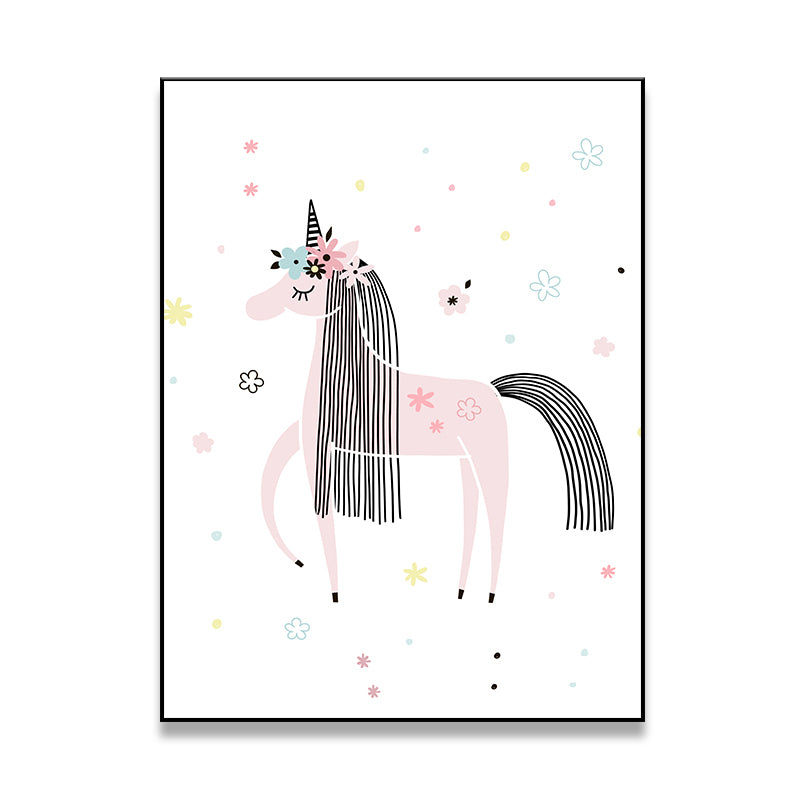 Cartoon Unicorn Canvas Print Pink Children's Art Wall Decor for Bedroom, Multiple Sizes