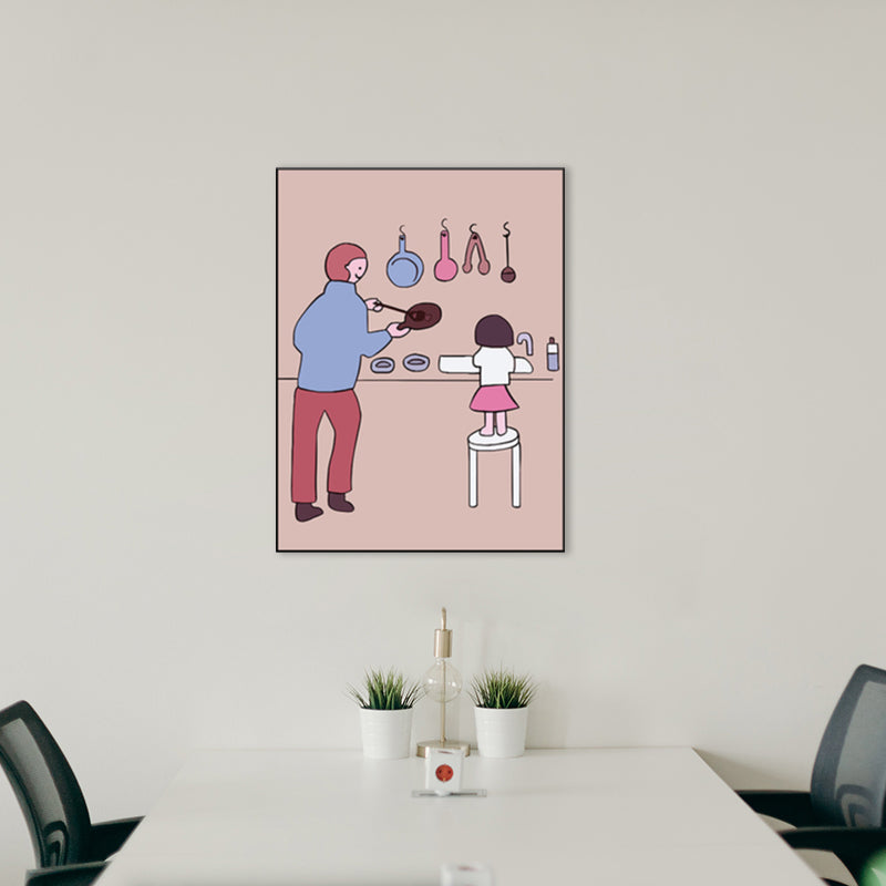 Family Daily Scene Canvas Art Scandinavian Style Textured Wall Decor in Soft Color