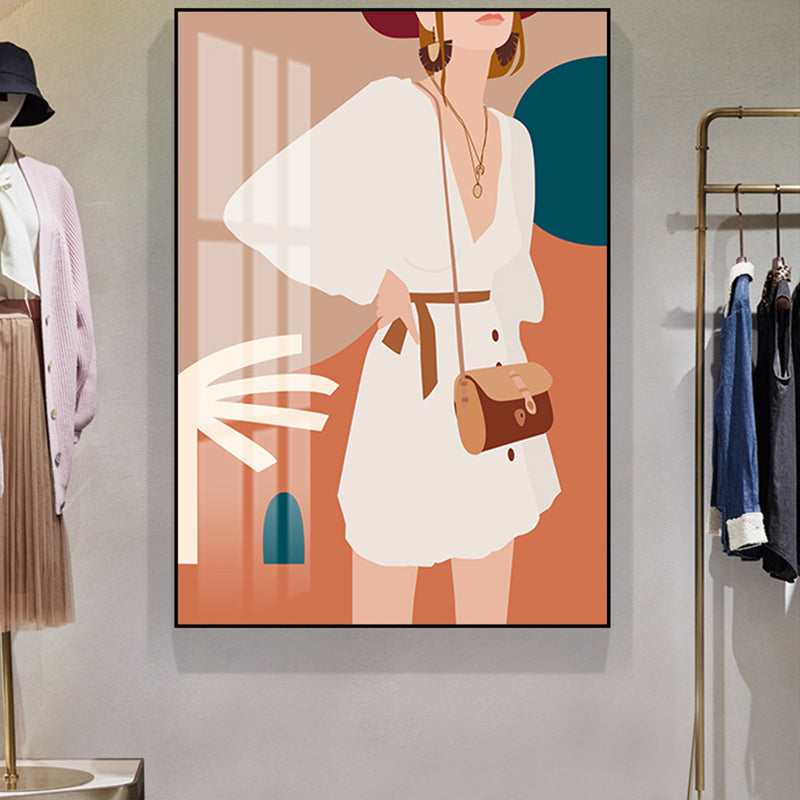 Illustration Girls Dress Wall Art Glam Cool Fashion Canvas Print in Soft Color for Room