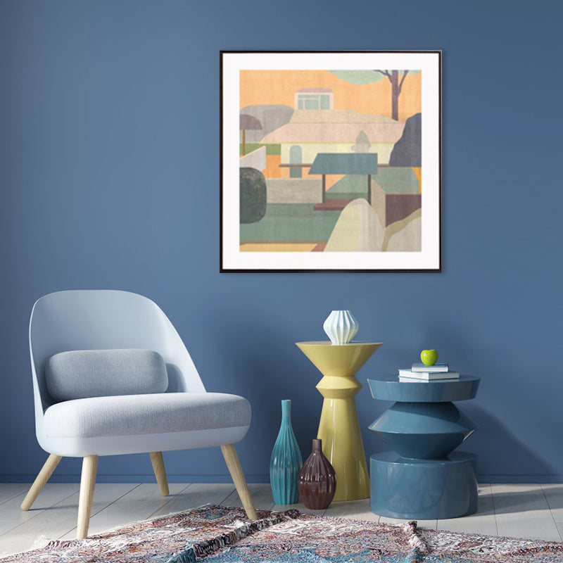 Impression d'art d'architecture de logement, décoration murale texturée nordique de couleur pastel pour chambre à coucher
