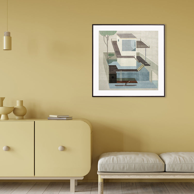Impression d'art d'architecture de logement, décoration murale texturée nordique de couleur pastel pour chambre à coucher