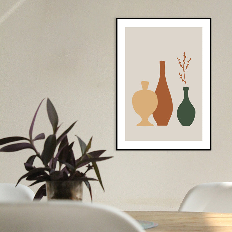Still Life Pottery Drawing Art Print Nordic Textured Canvas in Soft Color for Home