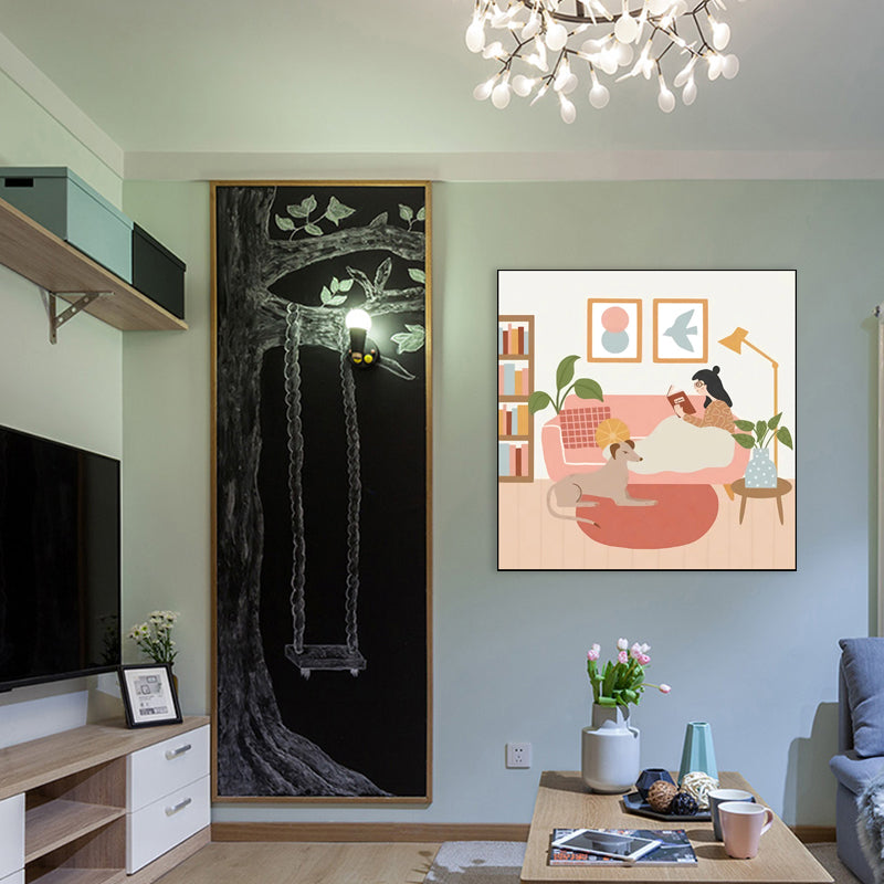 Mädchen-Freizeitleben-Druck, Leinwand, Pastellfarben, nordische Wandkunst, Dekor für Wohnzimmer