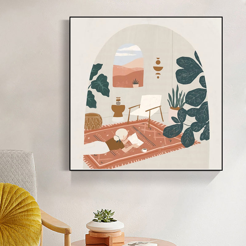 Mädchen-Freizeitleben-Druck, Leinwand, Pastellfarben, nordische Wandkunst, Dekor für Wohnzimmer