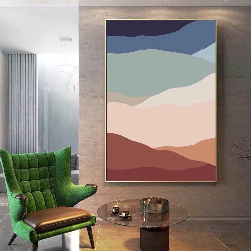 Canvas print met veelkleurig golfpatroon, Scandinavische textuur, kunst aan de muur, decor in bruin voor woonkamer