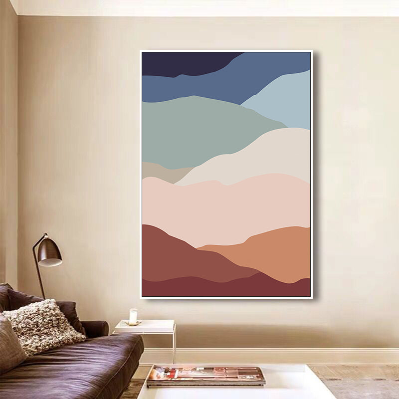 Canvas print met veelkleurig golfpatroon, Scandinavische textuur, kunst aan de muur, decor in bruin voor woonkamer