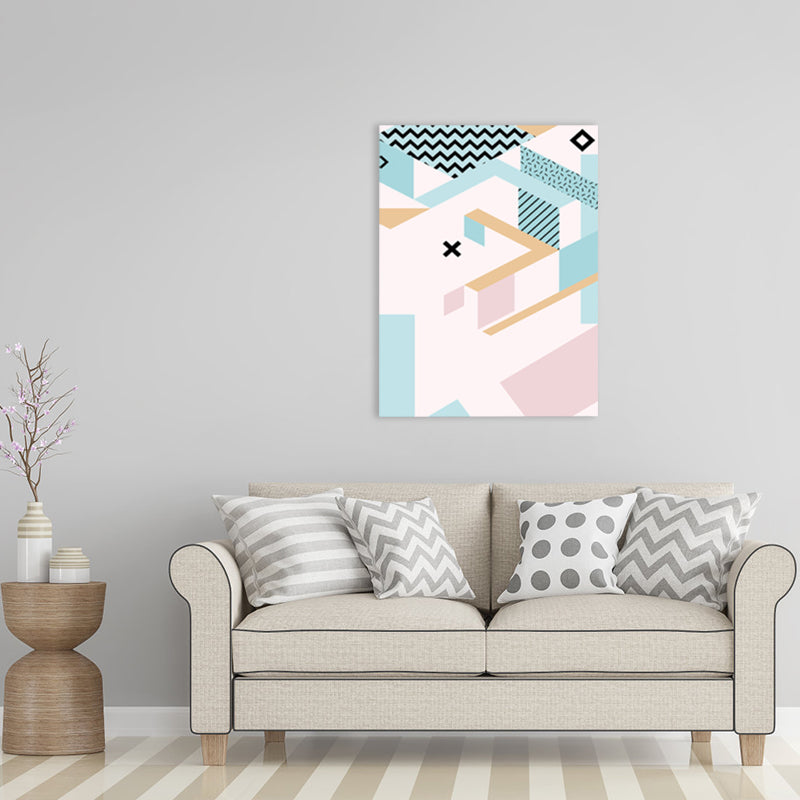Toile d'art géométrique, décoration murale texturée scandinave de couleur pastel pour chambre d'amis