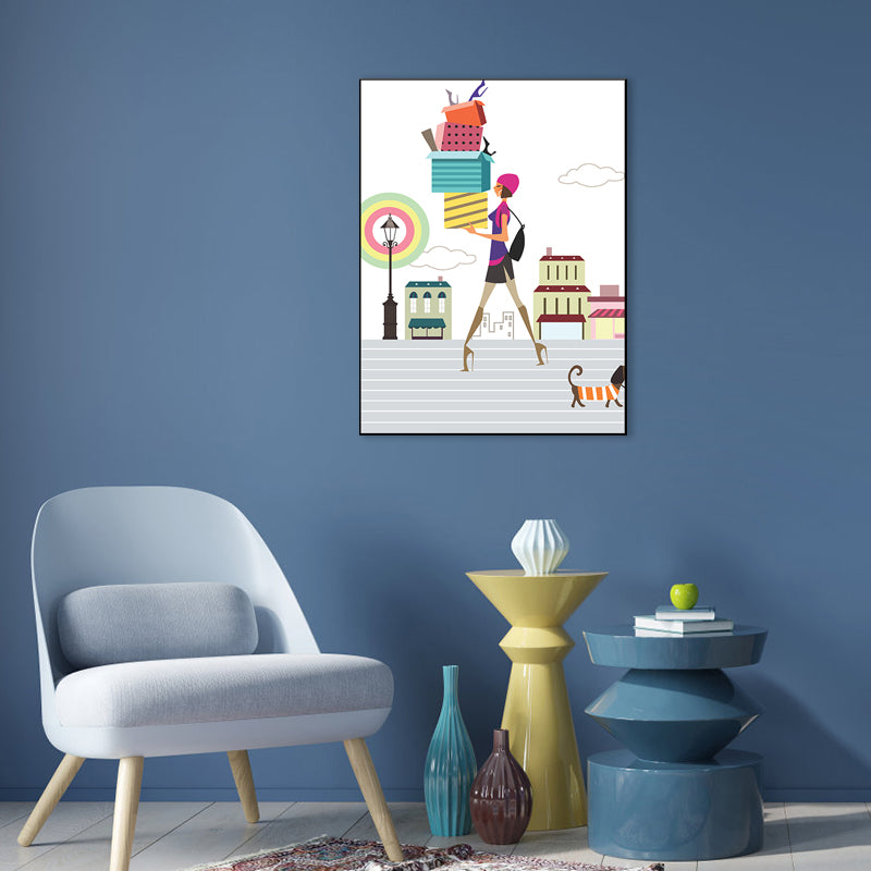 Toile imprimée nordique pour femmes urbaines, décoration murale texturée de couleur Pastel pour salon
