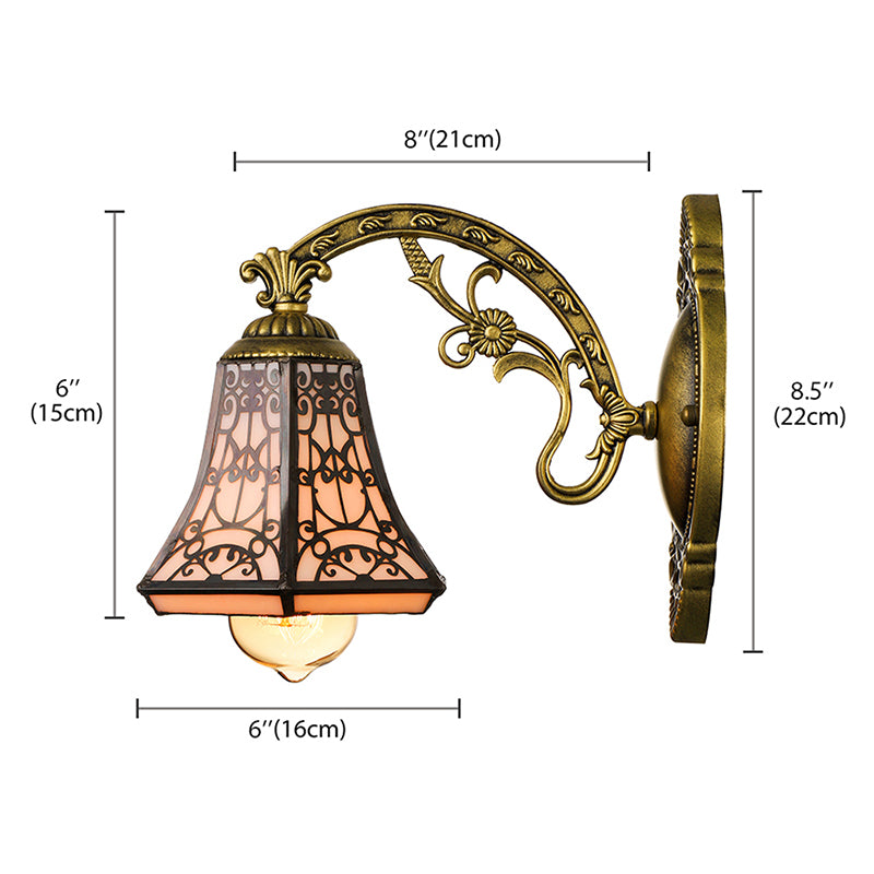 Art Glass Bell Wall Light with Carved Arm 1 Head Vintage Tiffany Wall Lamp in Black for Outdoor
