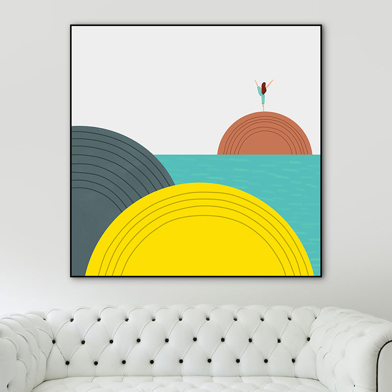 Toile d'illustration de paysage géométrique, couleur vive, décoration murale nordique pour salle à manger
