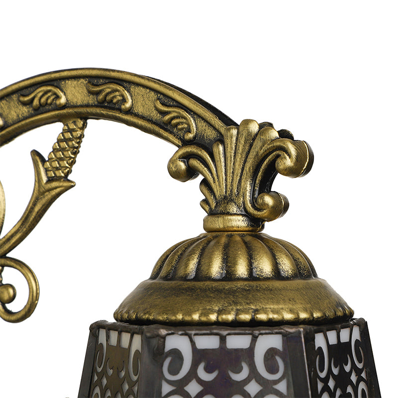 Art Glass Bell Wall Light with Carved Arm 1 Head Vintage Tiffany Wall Lamp in Black for Outdoor