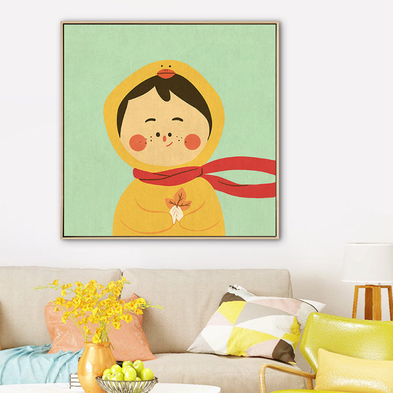 Kinder Winterkleidung Wandkunst Leinwand strukturierte weiche Farbe Wanddekoration für Kindergarten