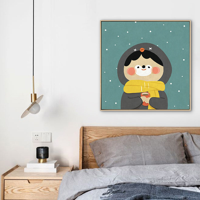 Kinder Winterkleidung Wandkunst Leinwand strukturierte weiche Farbe Wanddekoration für Kindergarten