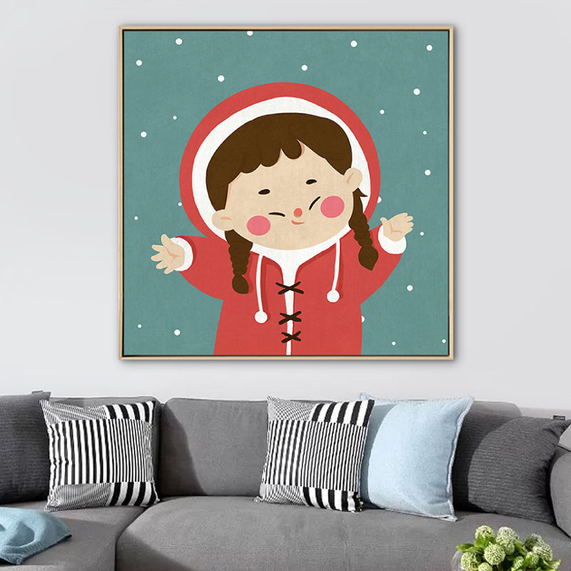 Kinder Winterkleidung Wandkunst Leinwand strukturierte weiche Farbe Wanddekoration für Kindergarten