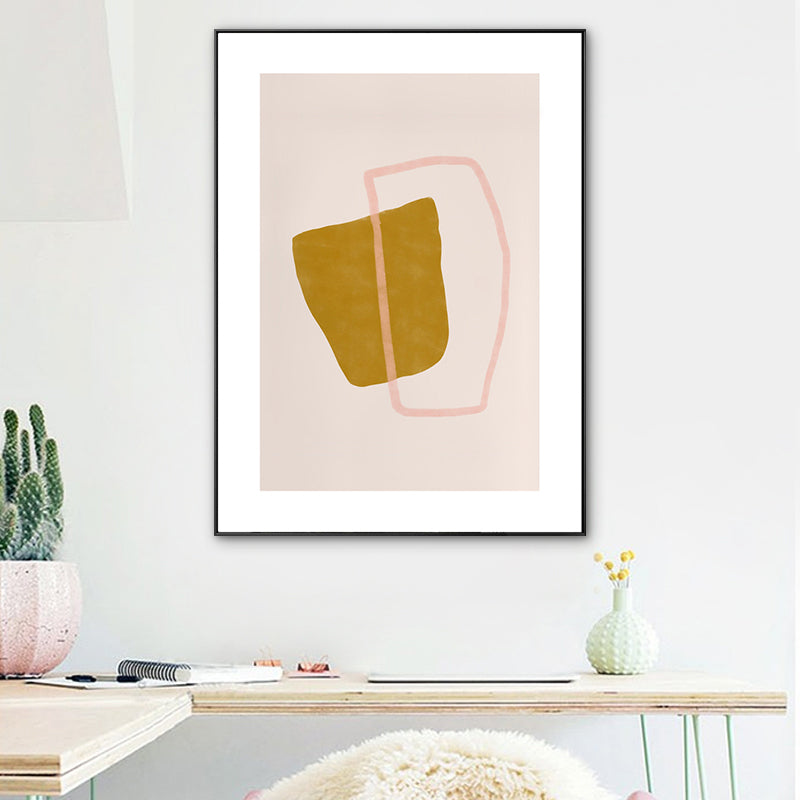 Minimalist Geometric Wall Art Print Yellow and Pink Textured Canvas for Living Room