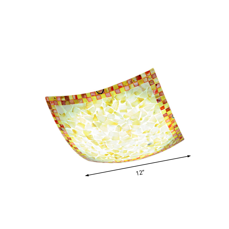 Plafonnier LED en mosaïque Tiffany, Beige/blanc/gris clair, carré incurvé, 12/16 pouces, pour couloir