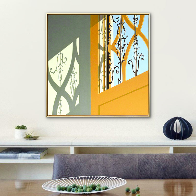 Yellow Door and Shadow Canvas Architecture Nordic Textured Wall Art Print for Home