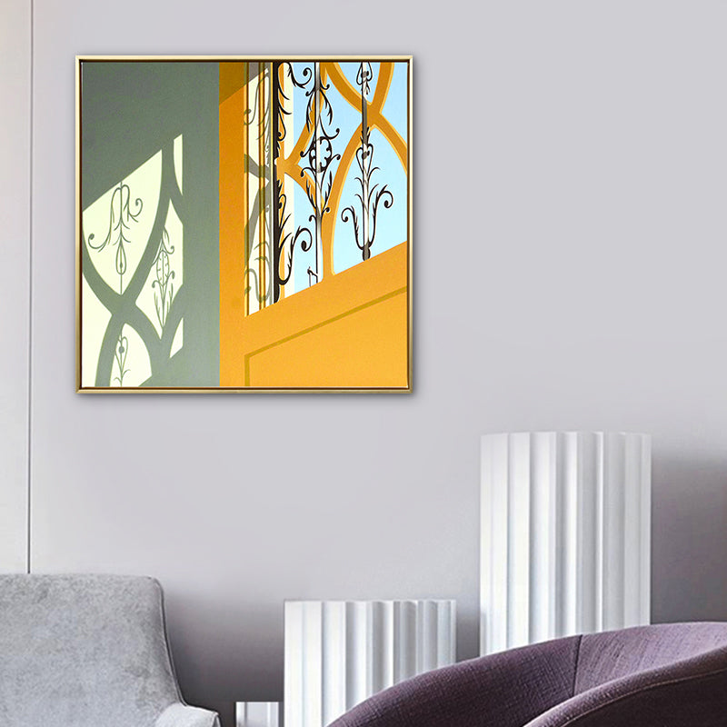 Yellow Door and Shadow Canvas Architecture Nordic Textured Wall Art Print for Home