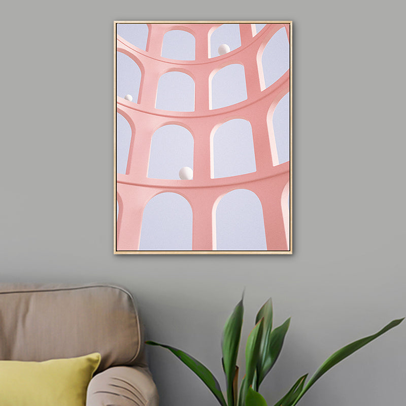 Pastel Color Nordic Canvas Art Illustration Architecture Wall Decor for Sitting Room