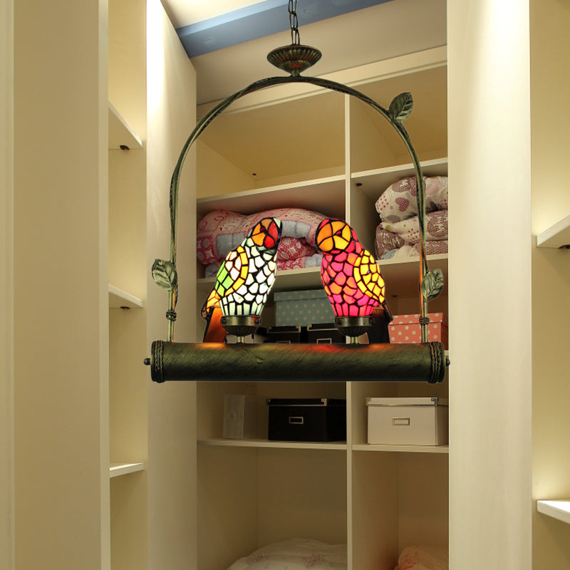 2 luces Lámpara de colgadura de vidrio de acero inoxidable de color techo de techo de loro de techo