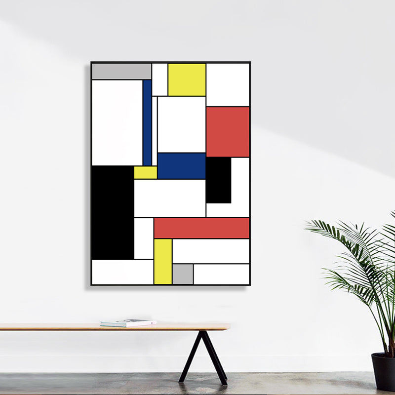 Mondrian Geometric Painting Canvas Nordic Textured Wall Art in Multi-Color for Room