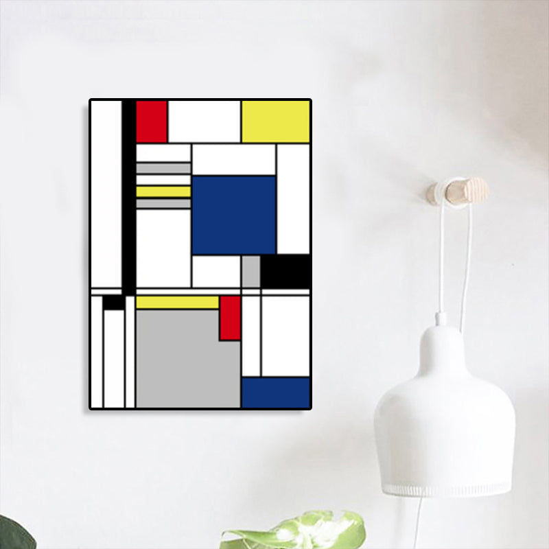 Mondrian Geometric Painting Canvas Nordic Textured Wall Art in Multi-Color for Room