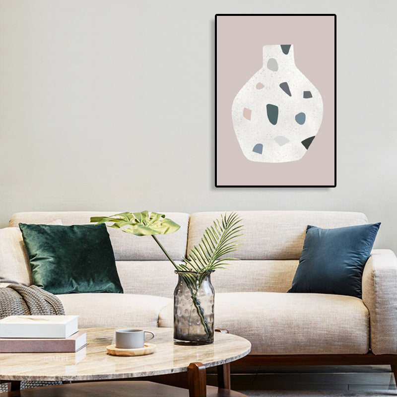 White Terrazzo Vase Canvas Art Textured Nordic Style Dining Room Wall Decor on Pink