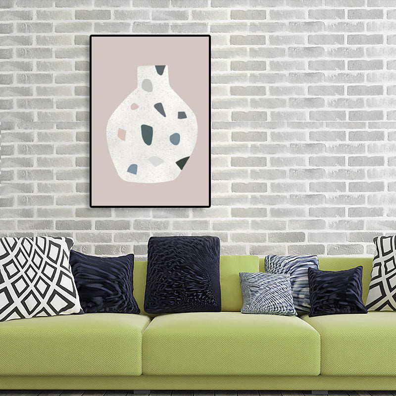 White Terrazzo Vase Canvas Art Textured Nordic Style Dining Room Wall Decor on Pink