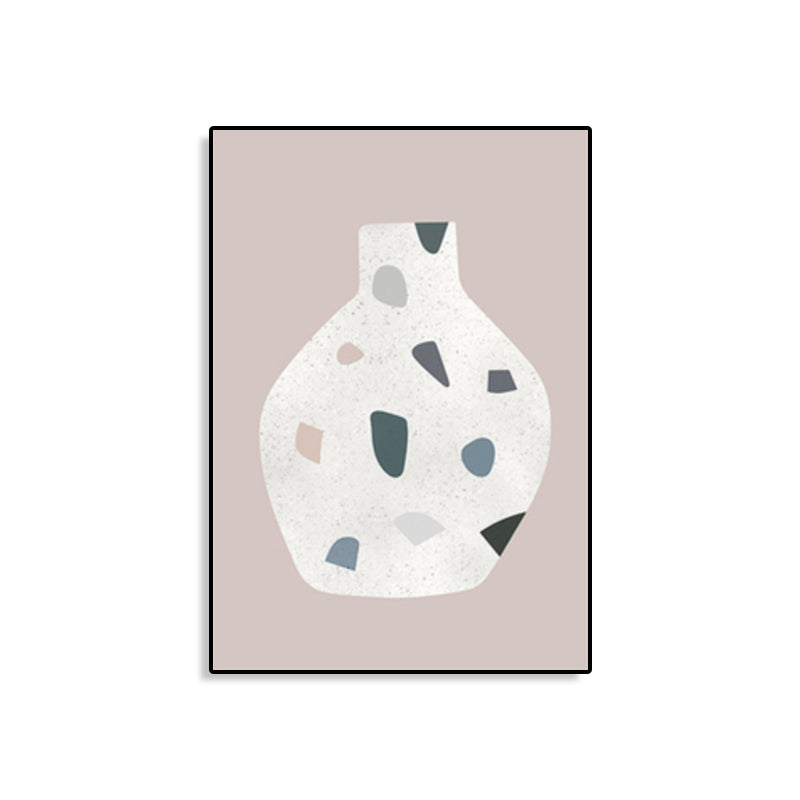 White Terrazzo Vase Canvas Art Textured Nordic Style Dining Room Wall Decor on Pink