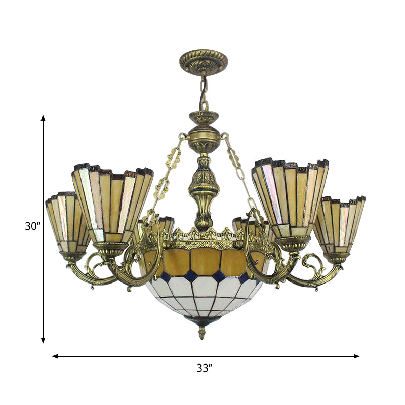 Villa Shuttlecock lampadario con cupola centrale ART Glass Tiffany Vintage Trapezoide/Luce appesa a forma di svasata in giallo
