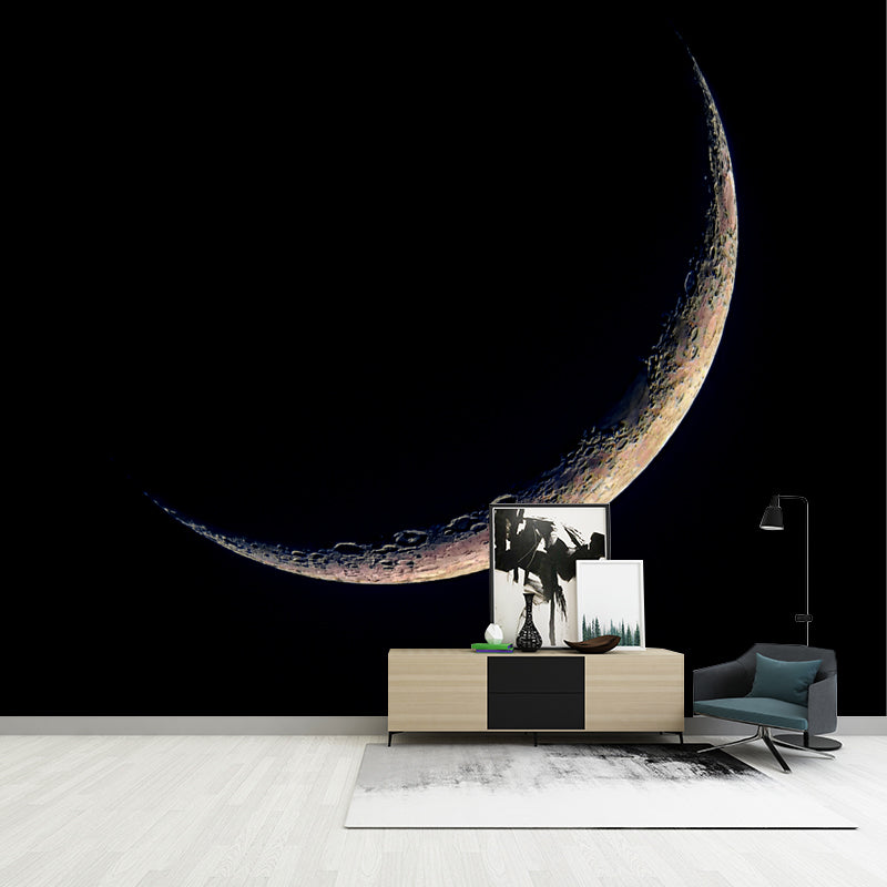 Minimal Thin Crescent Moon Mural Decal for Kids Room Customized Wall Decor in Black