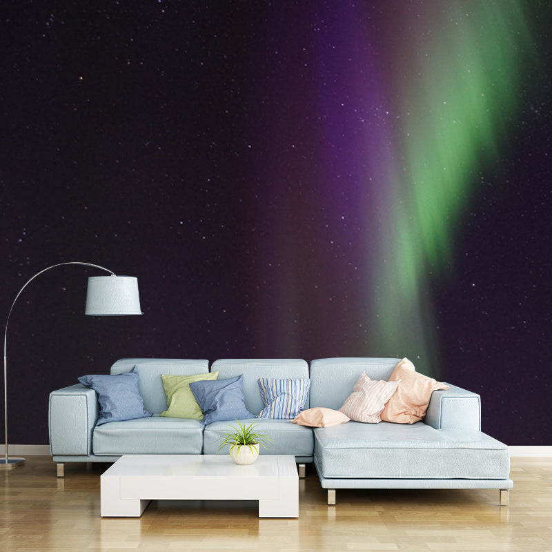 Purple-Green Aurora Borealis Mural Moisture Resistant Wall Decor for Living Room