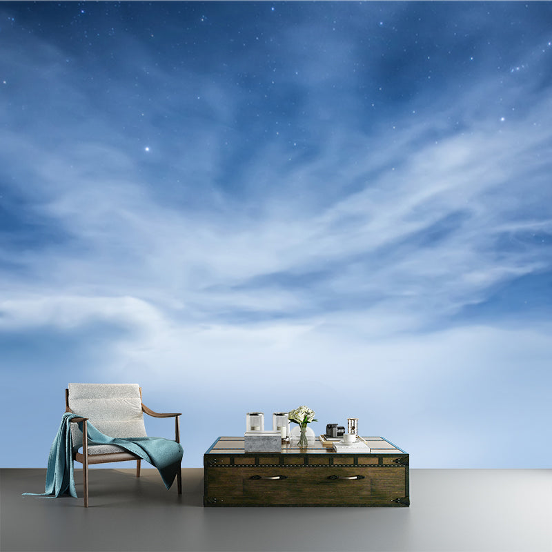 Blue-White Sky Scenery Mural Dazzling Stars Behind Cloud Modern Waterproof Wall Art