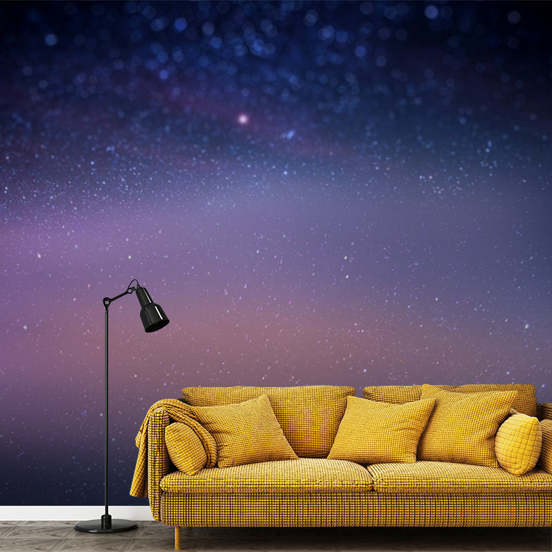 Modern Star and Dust Mural Purple-Blue Astronomy Wall Decoration for Living Room