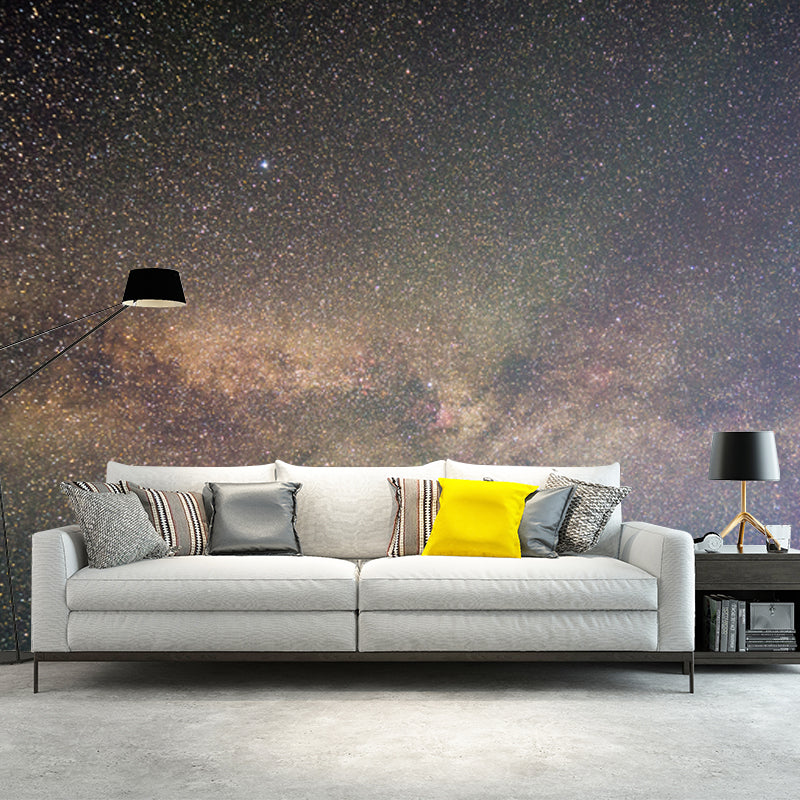 Whole Galaxy Wall Mural Decal Modern Fascinating Night Sky Wall Covering in Purple-Yellow