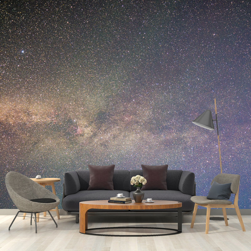 Whole Galaxy Wall Mural Decal Modern Fascinating Night Sky Wall Covering in Purple-Yellow